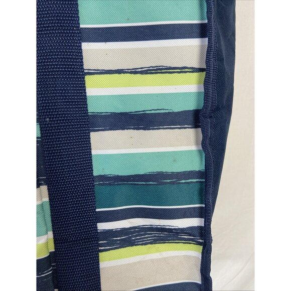 Thirty-One Deluxe Utility Tote Sea stripe Navy Blue Green White Beige Stripes - Picture 9 of 9